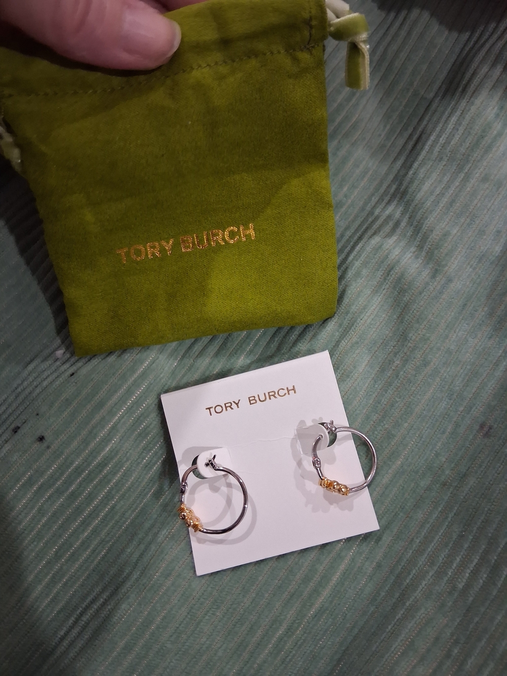 Tory Burch Two-Tone Hoop Earrings - Silver with Gold Accents